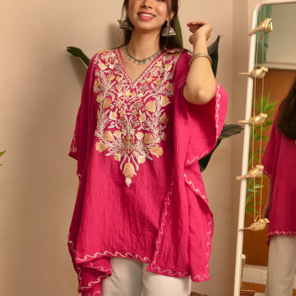 Pink Crush Kashmiri Cotton Kaftan Top