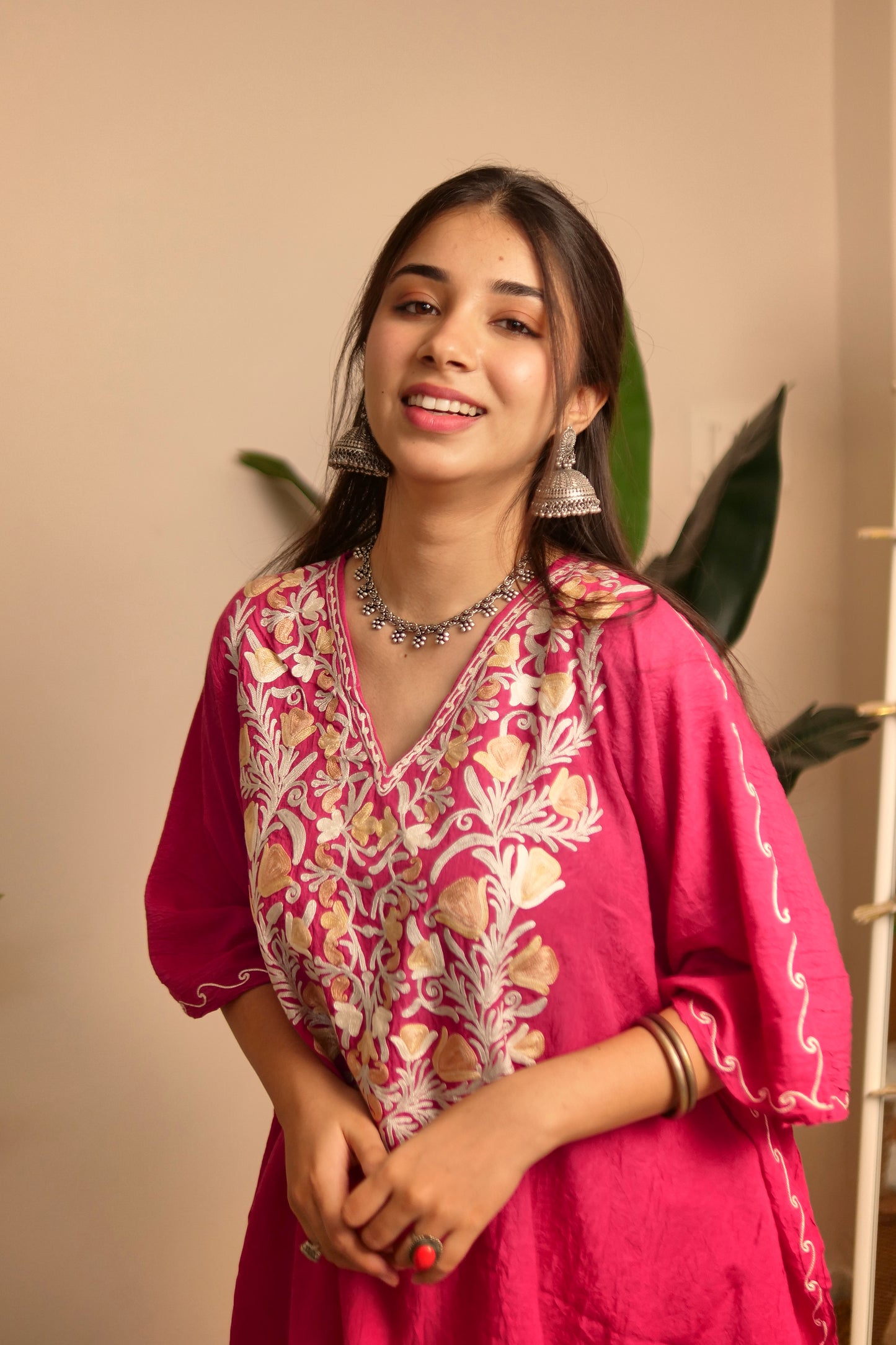 Pink Crush Kashmiri Cotton Kaftan Top