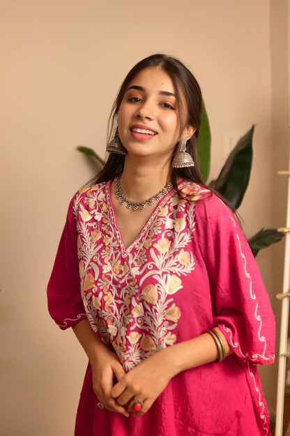 Pink Crush Kashmiri Cotton Kaftan Top
