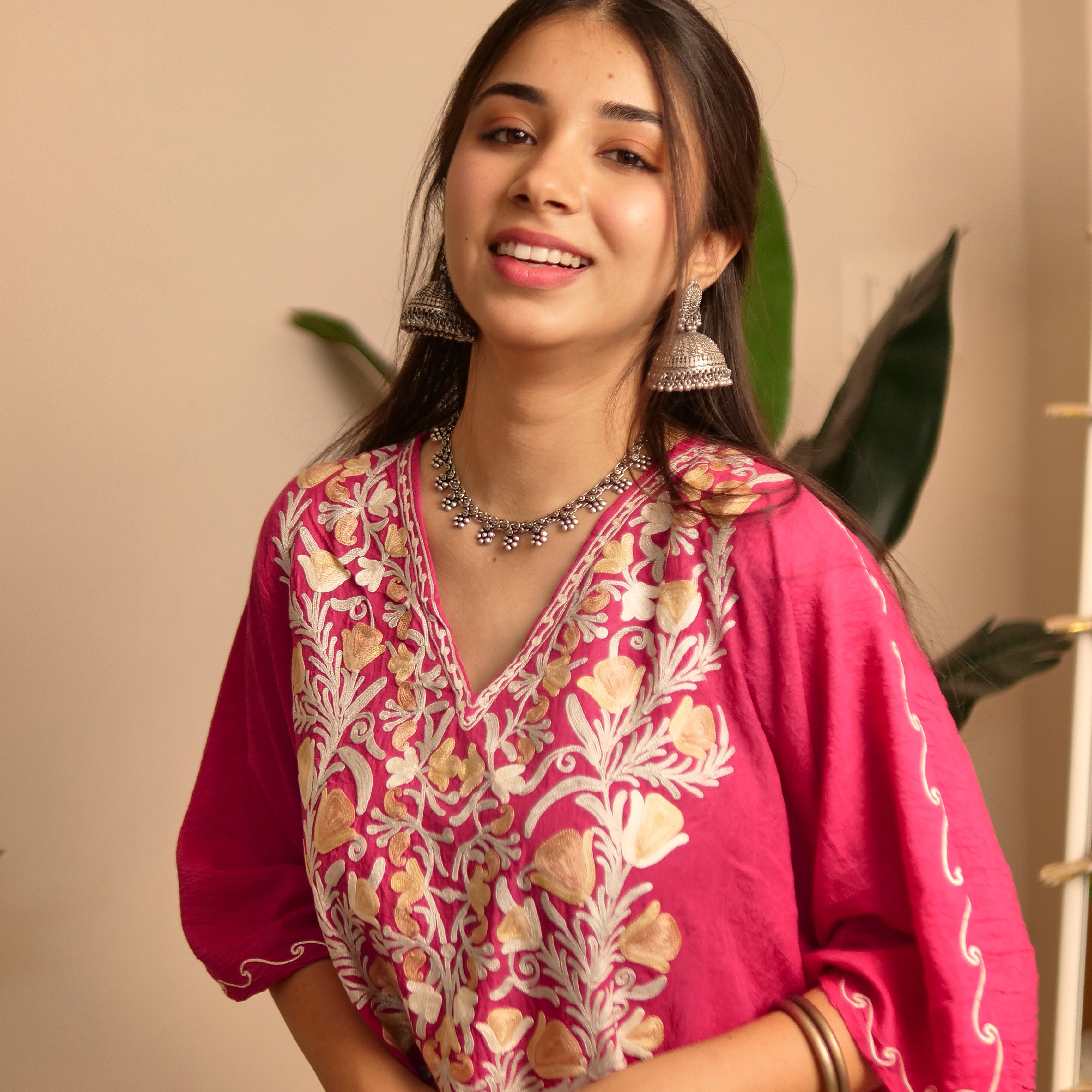 Pink Crush Kashmiri Cotton Kaftan Top