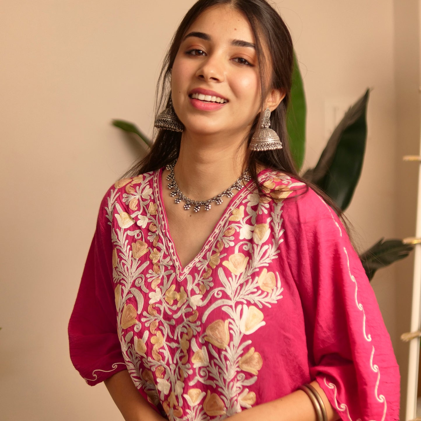Pink Crush Kashmiri Cotton Kaftan Top