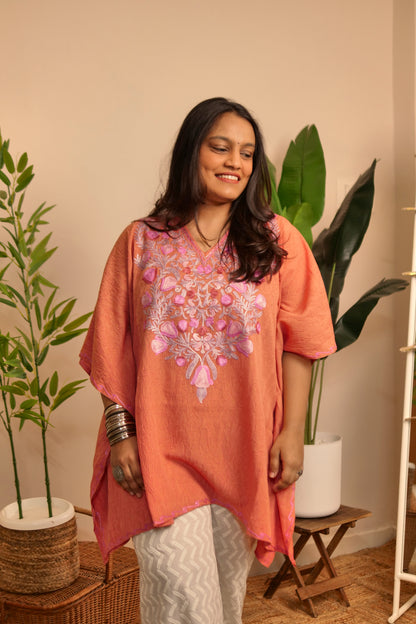 Peach Crush Kashmiri Cotton Kaftan Top