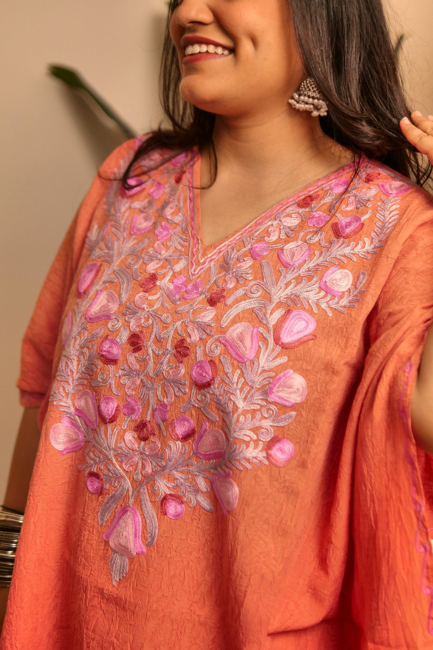 Peach Crush Kashmiri Cotton Kaftan Top