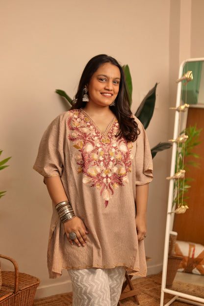 Cream Crush Kashmiri Cotton Kaftan Top