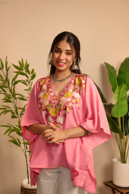 Pink Cotton Kashmiri Kaftan