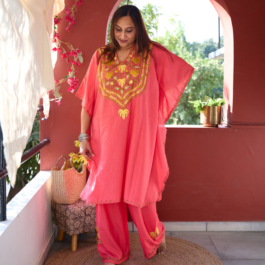 Pink Kashmiri Kaftan Co-Ord Set