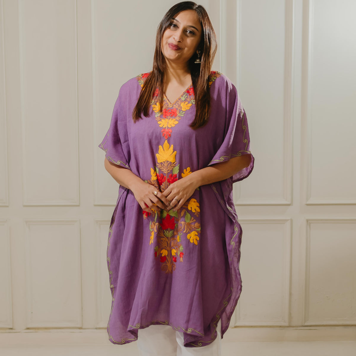 Purple Chinar Cotton Kashmiri Kaftan