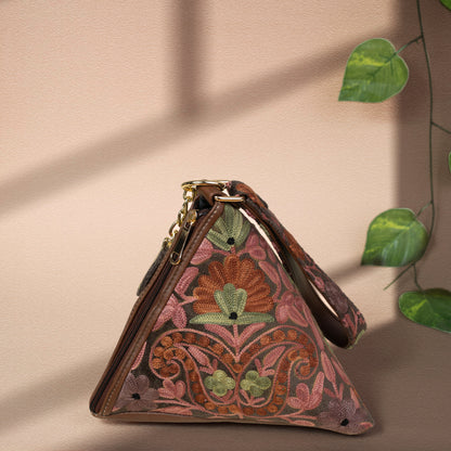 Dusty Rose with Sage Green Floral Kashmiri Velvet Triangle Bag