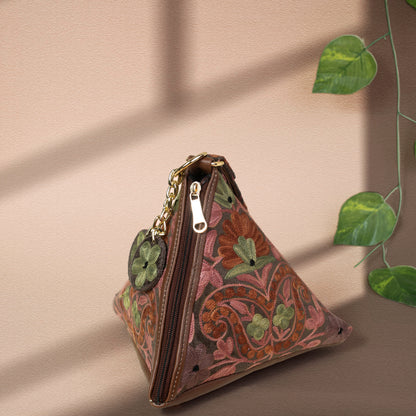 Dusty Rose with Sage Green Floral Kashmiri Velvet Triangle Bag