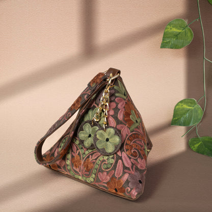 Dusty Rose with Sage Green Floral Kashmiri Velvet Triangle Bag