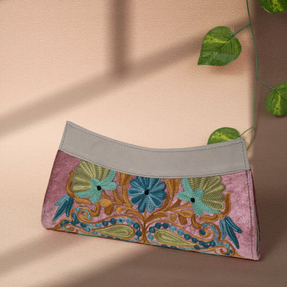 Pink with Beige Kashmiri Velvet Clutch