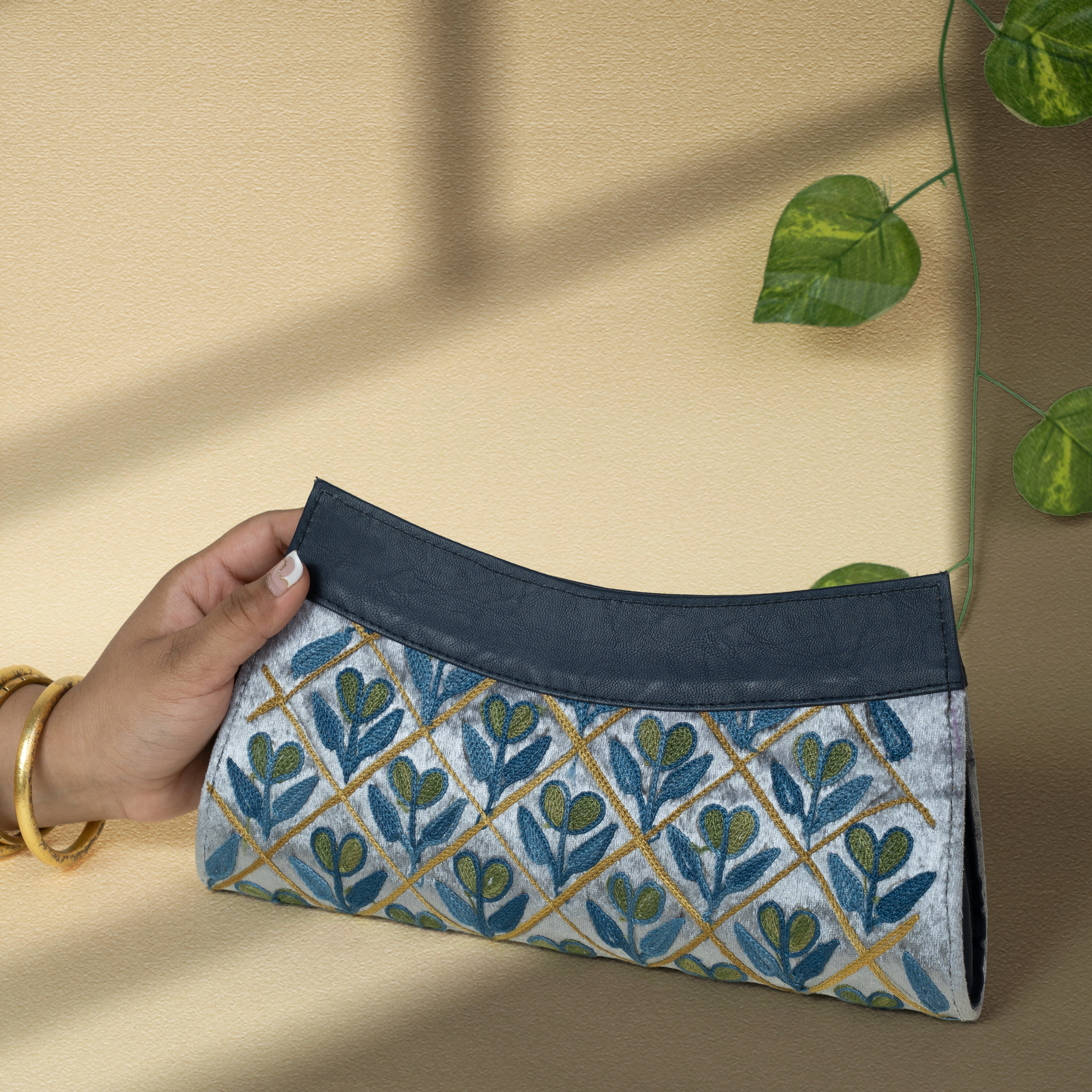 Pastel Blue Kashmiri Velvet Clutch