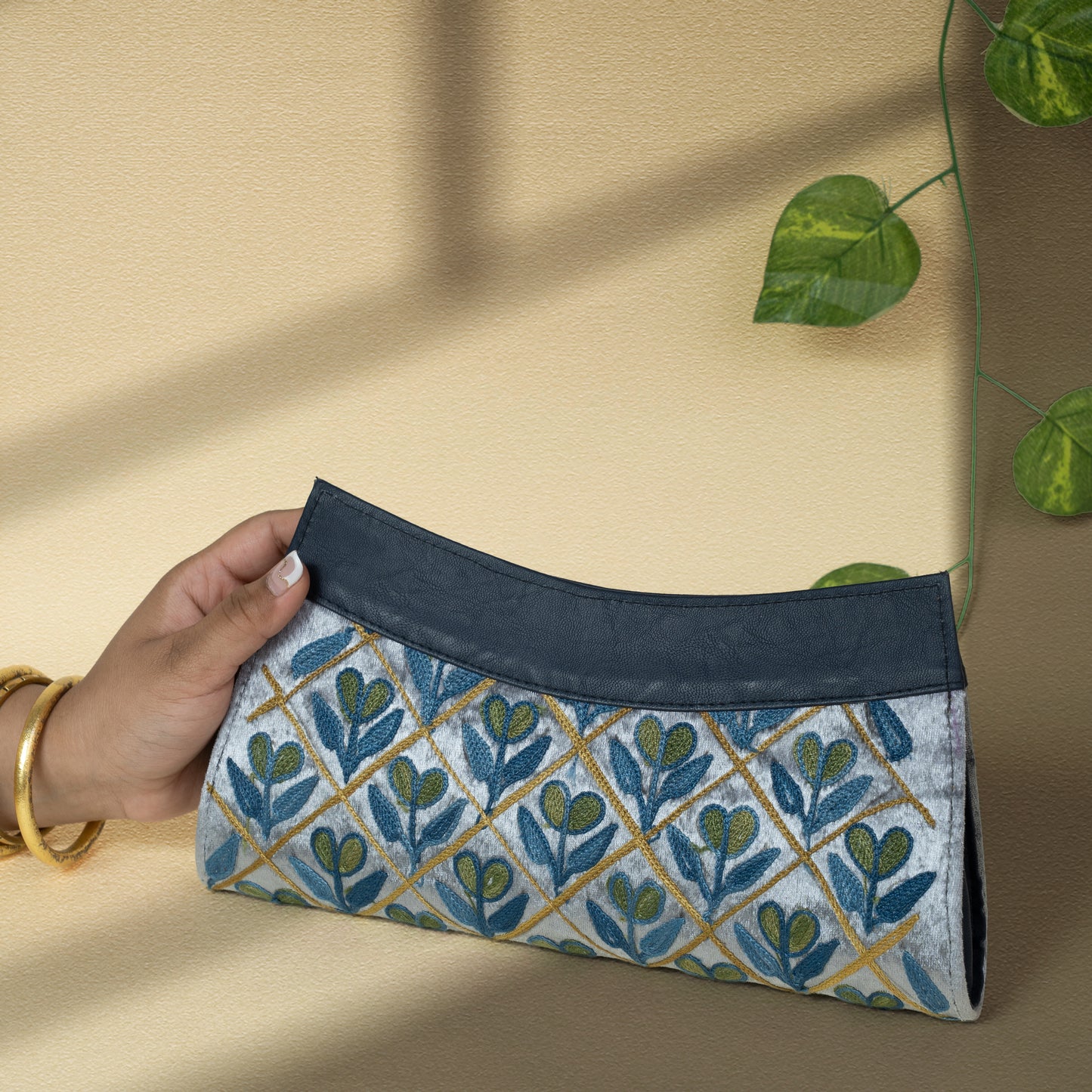 Pastel Blue Kashmiri Velvet Clutch