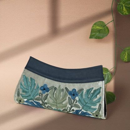 Beige with Blue Kashmiri Velvet Clutch