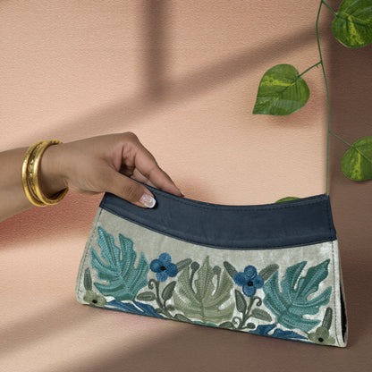 Beige with Blue Kashmiri Velvet Clutch