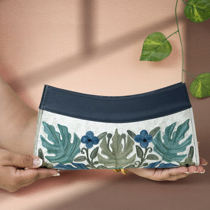 Beige with Blue Kashmiri Velvet Clutch