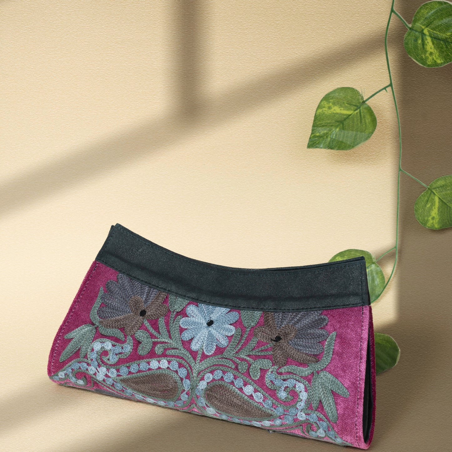 Pink Kashmiri Velvet Clutch