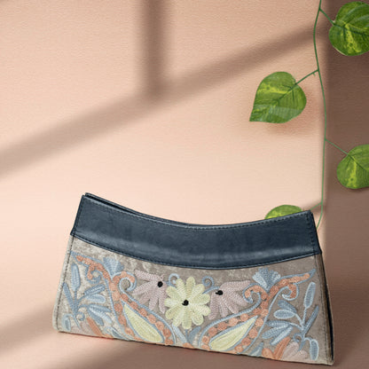 Pastel Grey Kashmiri Velvet Clutch