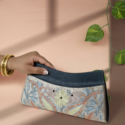 Pastel Grey Kashmiri Velvet Clutch