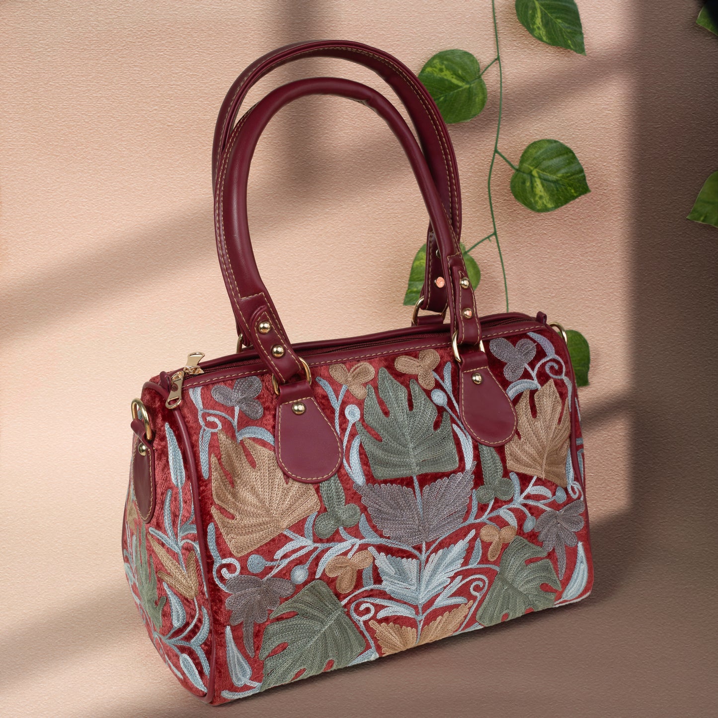 Red Floral Kashmiri Velvet Handbag