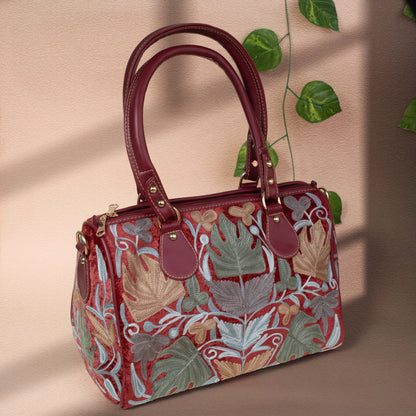 Red Floral Kashmiri Velvet Handbag
