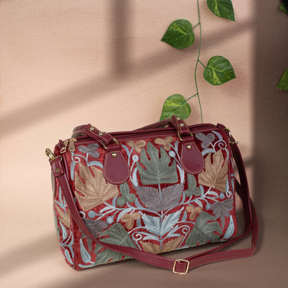 Red Floral Kashmiri Velvet Handbag