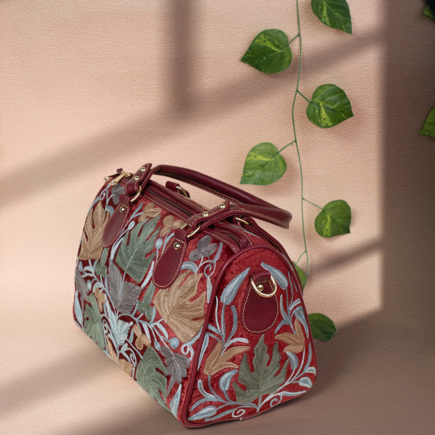 Red Floral Kashmiri Velvet Handbag