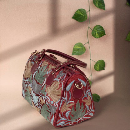 Red Floral Kashmiri Velvet Handbag