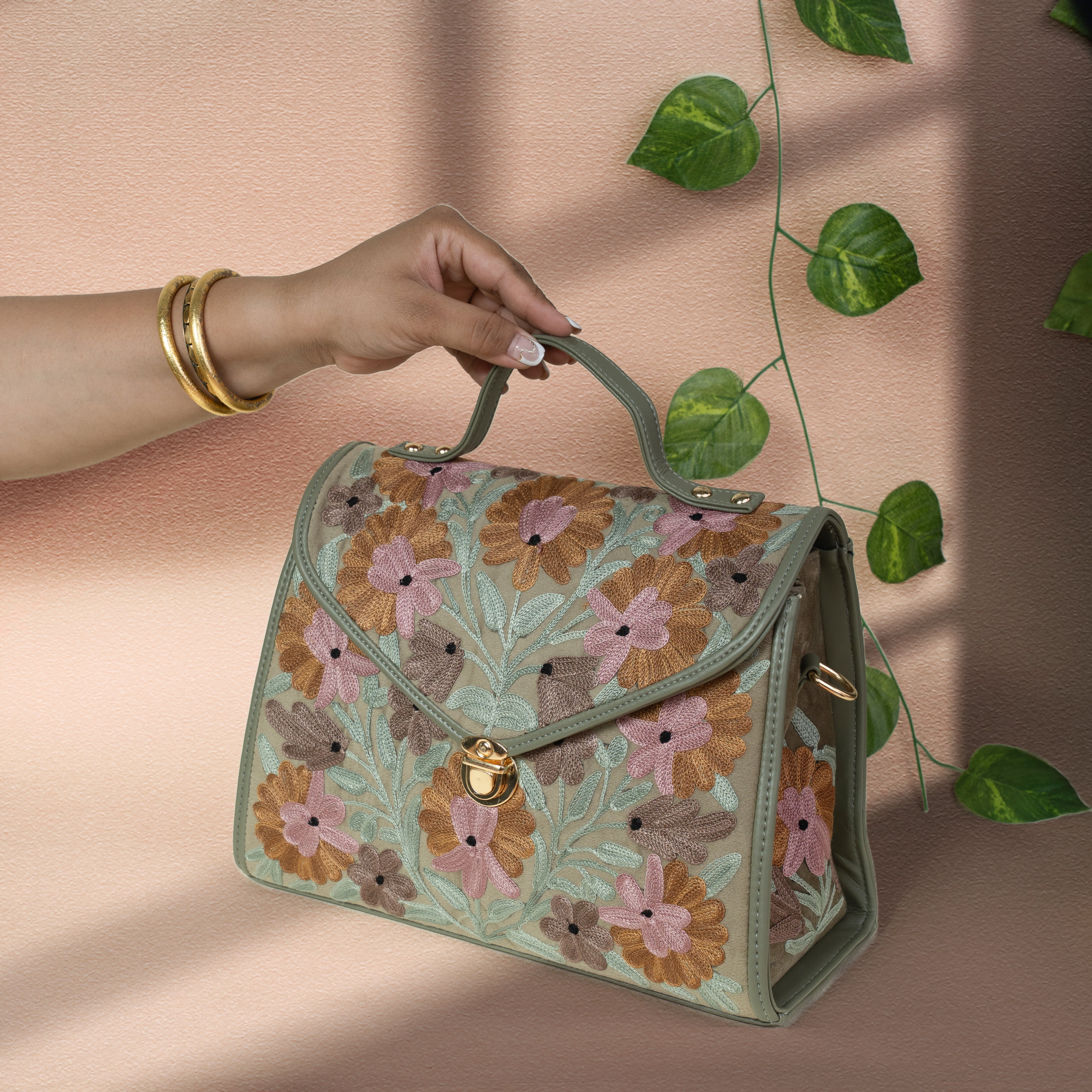 Pastel Green Velvet Flap Handbag