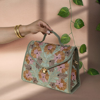 Pastel Green Velvet Flap Handbag