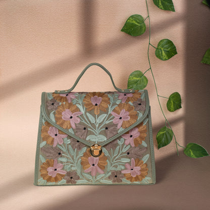Pastel Green Velvet Flap Handbag