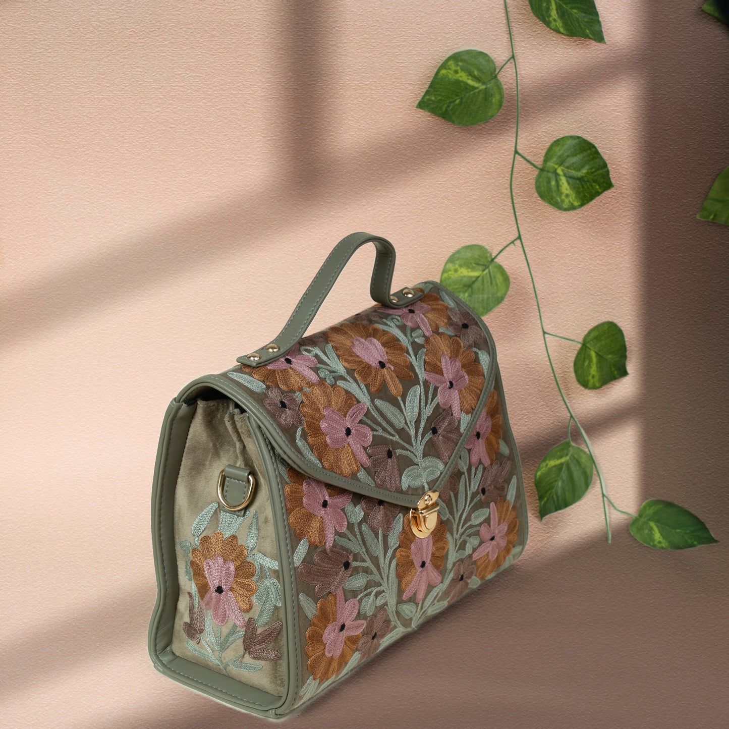 Pastel Green Velvet Flap Handbag