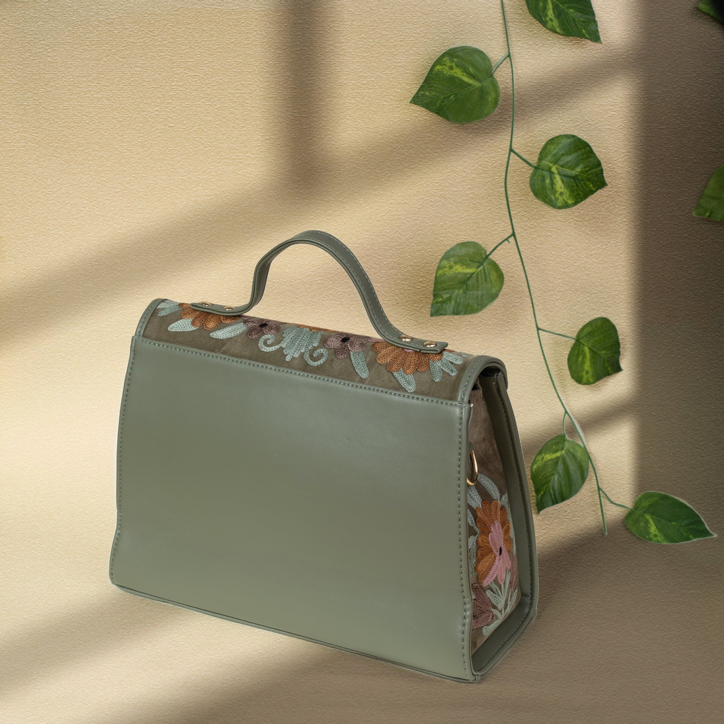 Pastel Green Velvet Flap Handbag