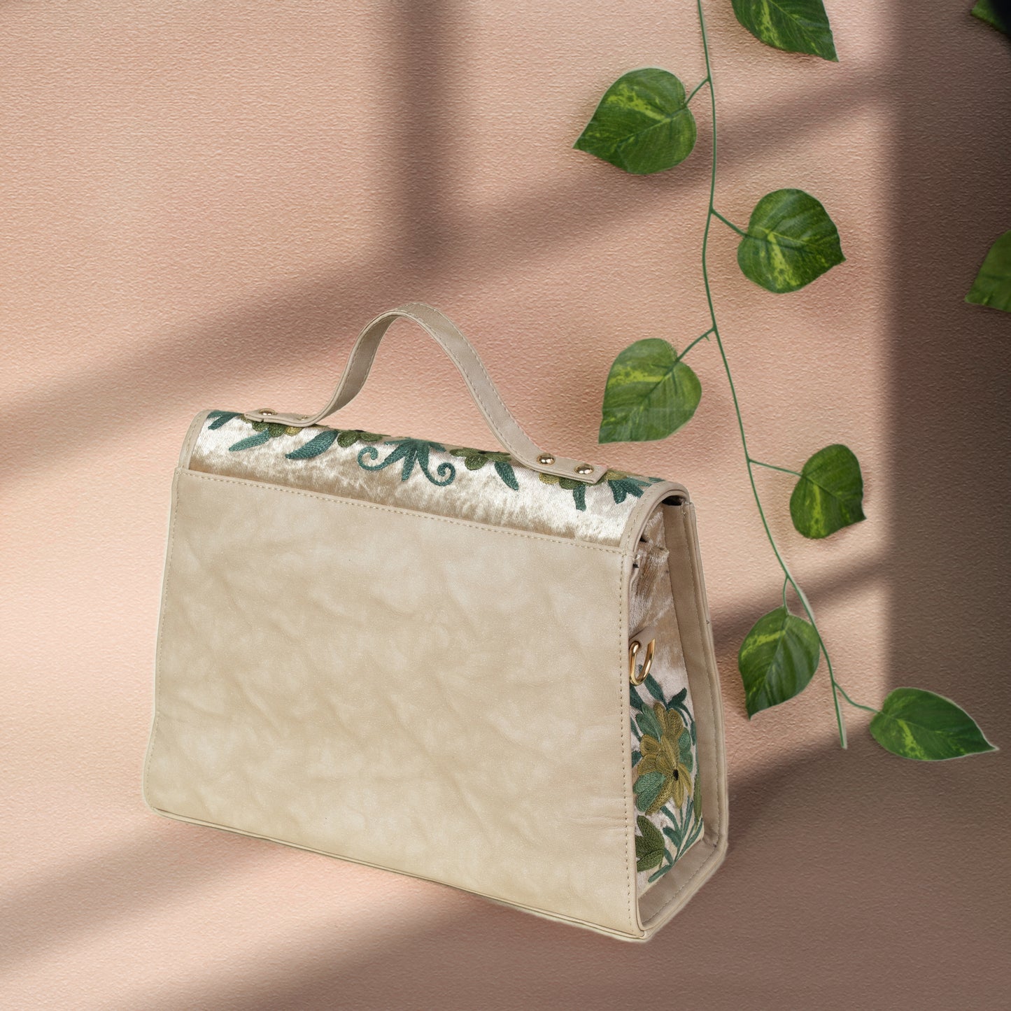 Green Floral Kashmiri Velvet Flap Handbag