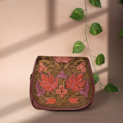 Maroon Kashmiri Velvet Flap Sling Bag