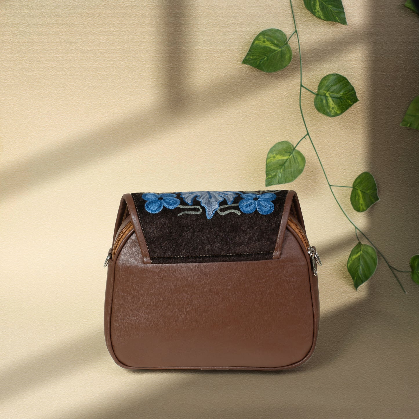 Brown with Blue Kashmiri Velvet Flap Sling Bag