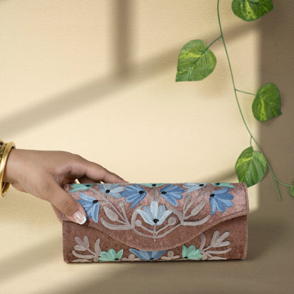 Dusty Brown with Blue Kashmiri Velvet Round Clutch