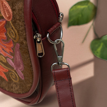 Maroon Kashmiri Velvet Flap Sling Bag