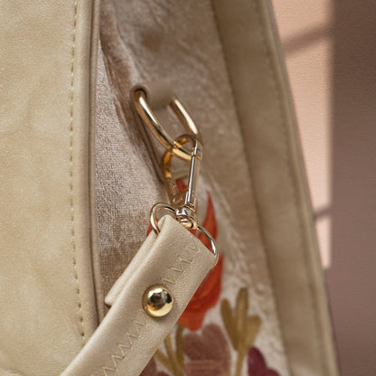 Beige Chinar Kashmiri Velvet Flap Handbag