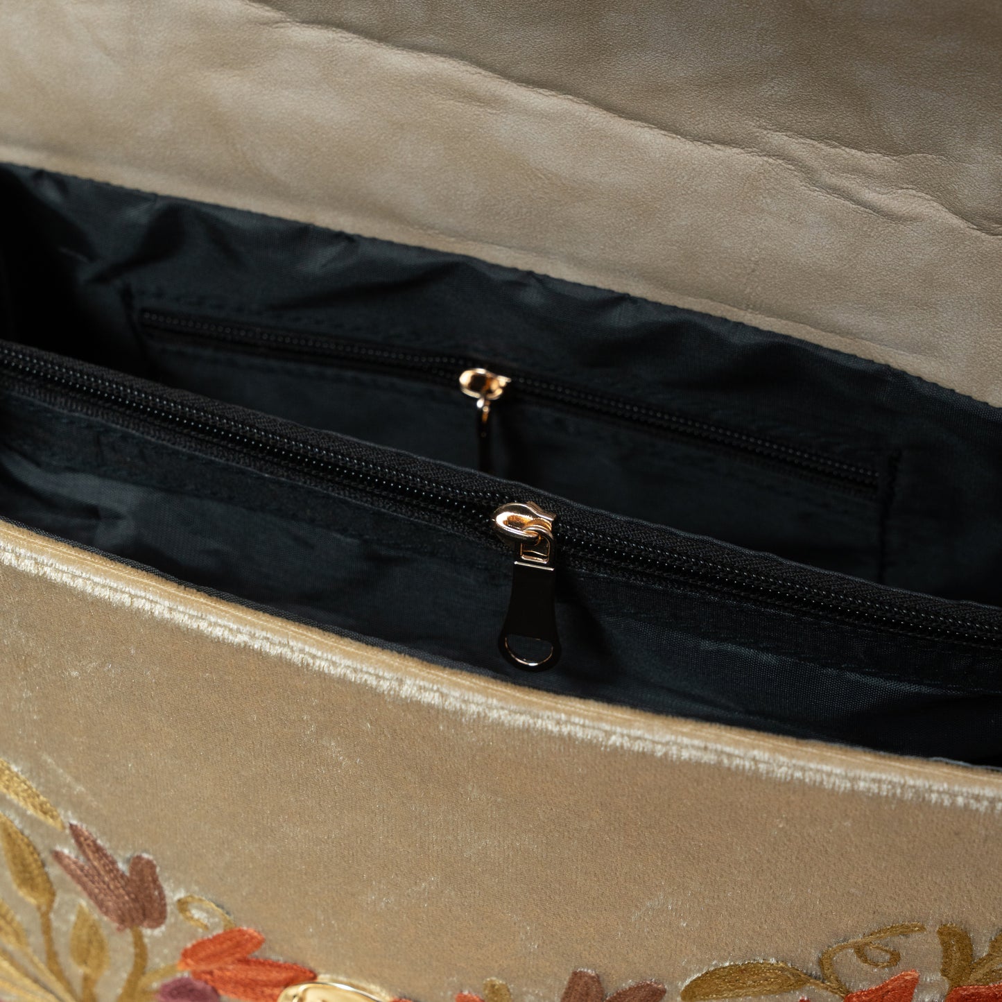Beige Chinar Kashmiri Velvet Flap Handbag