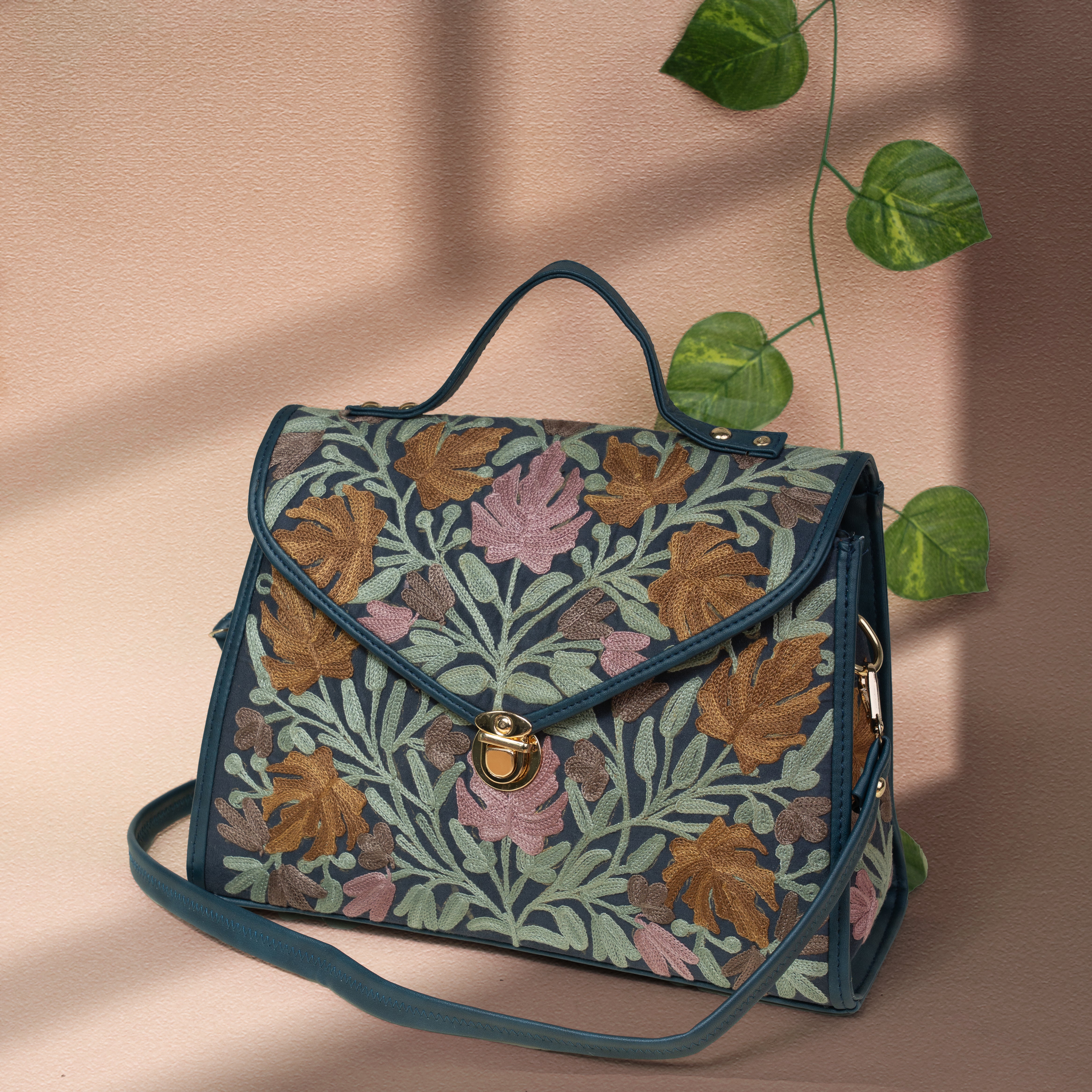 Teal Kashmiri Velvet Flap Handbag