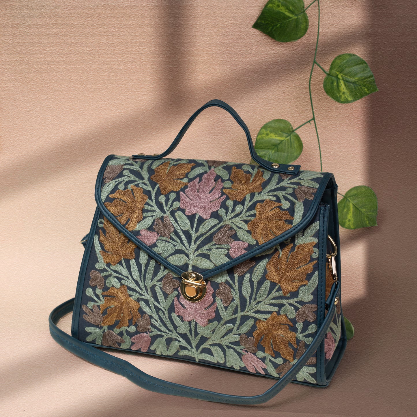 Teal Kashmiri Velvet Flap Handbag