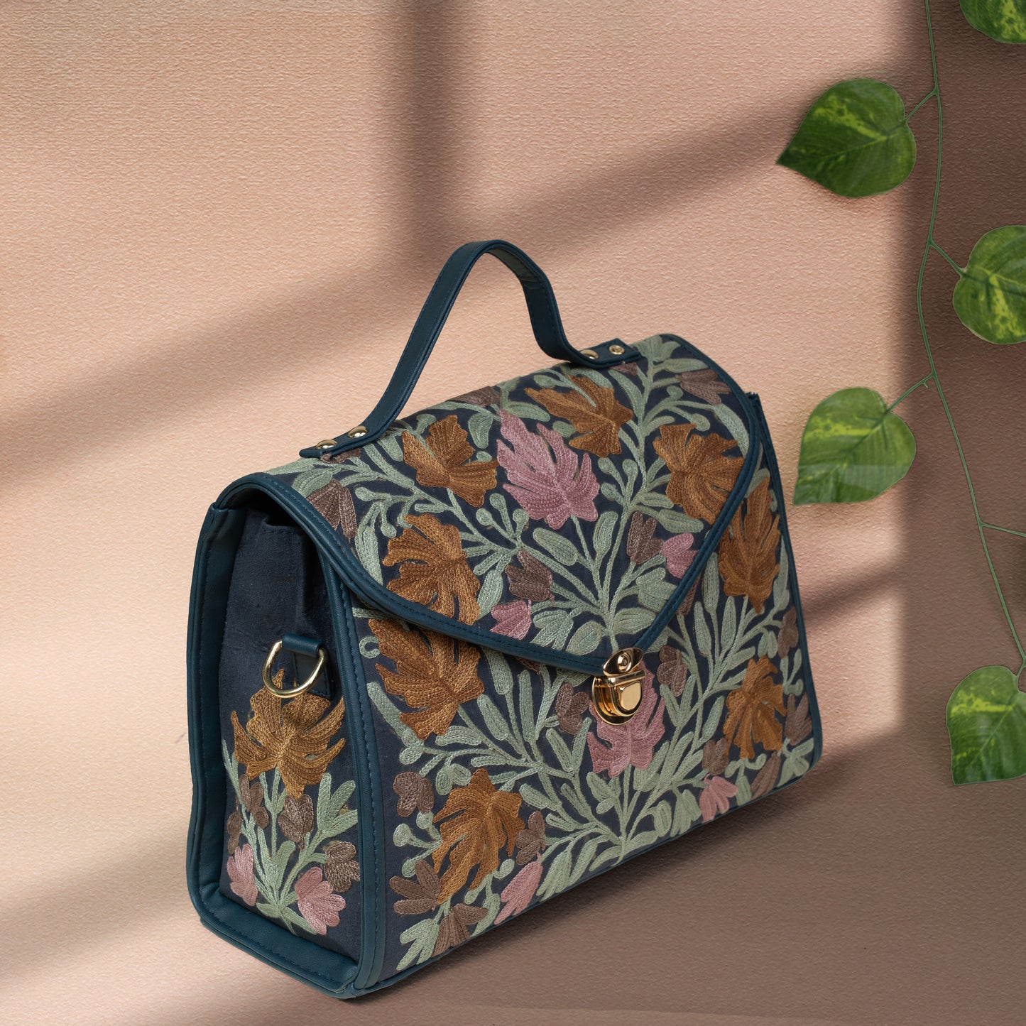 Teal Kashmiri Velvet Flap Handbag