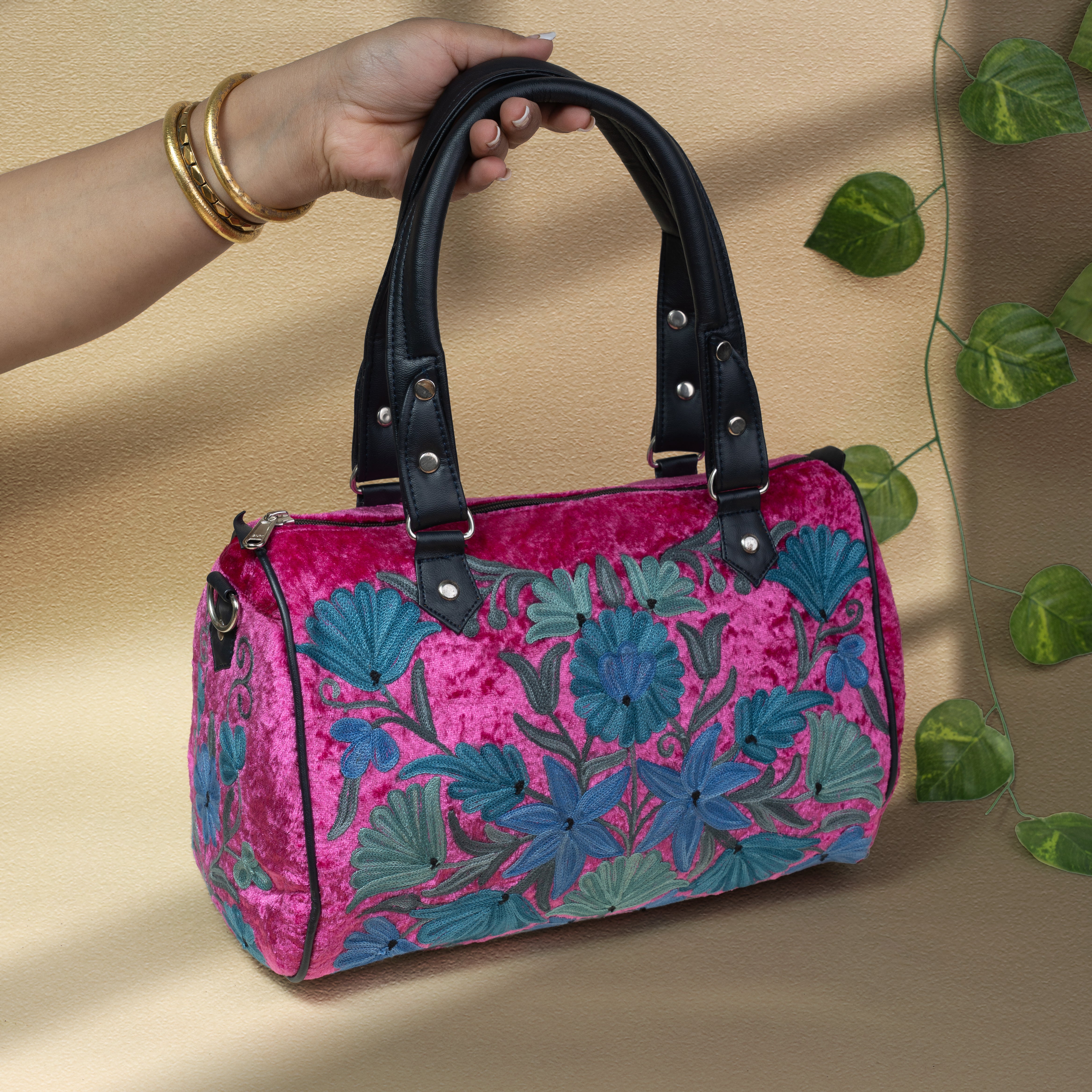 Pink Kashmiri Velvet Handbag