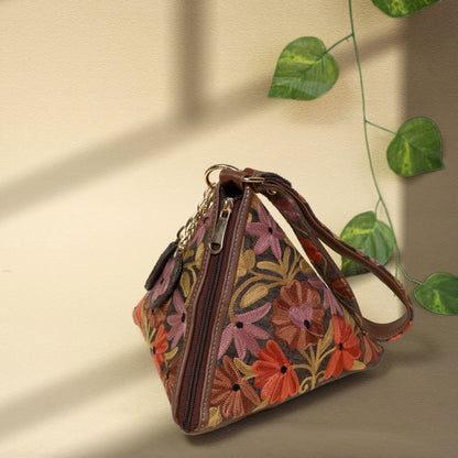 Grey Floral Kashmiri Velvet Triangle Bag