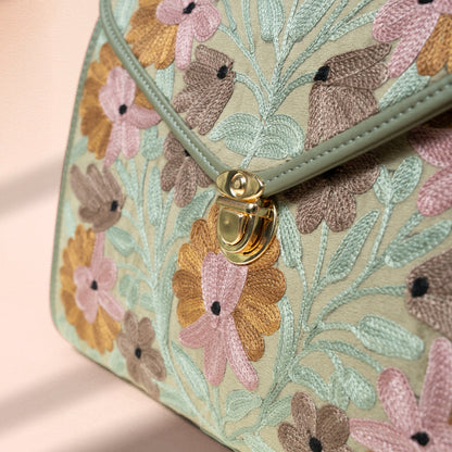 Pastel Green Velvet Flap Handbag