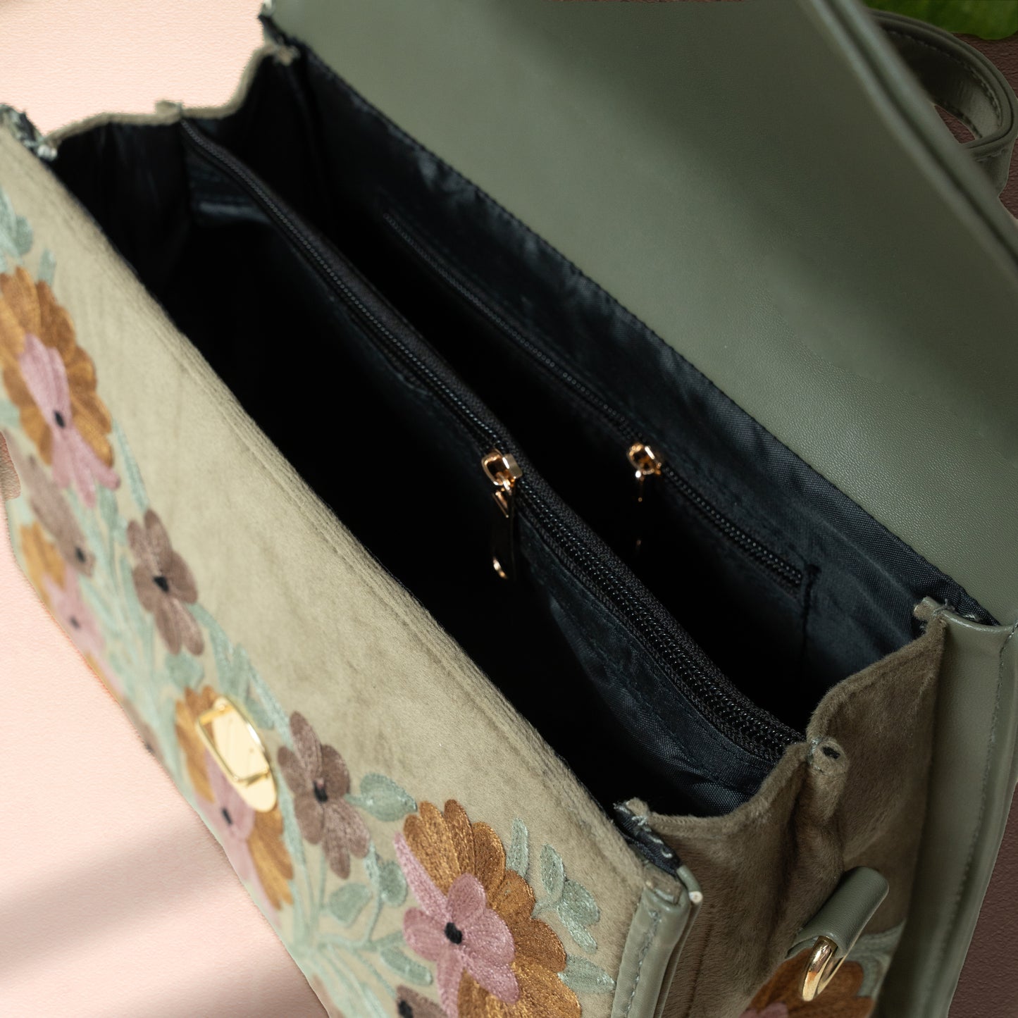 Pastel Green Velvet Flap Handbag
