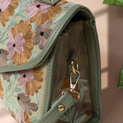 Pastel Green Velvet Flap Handbag