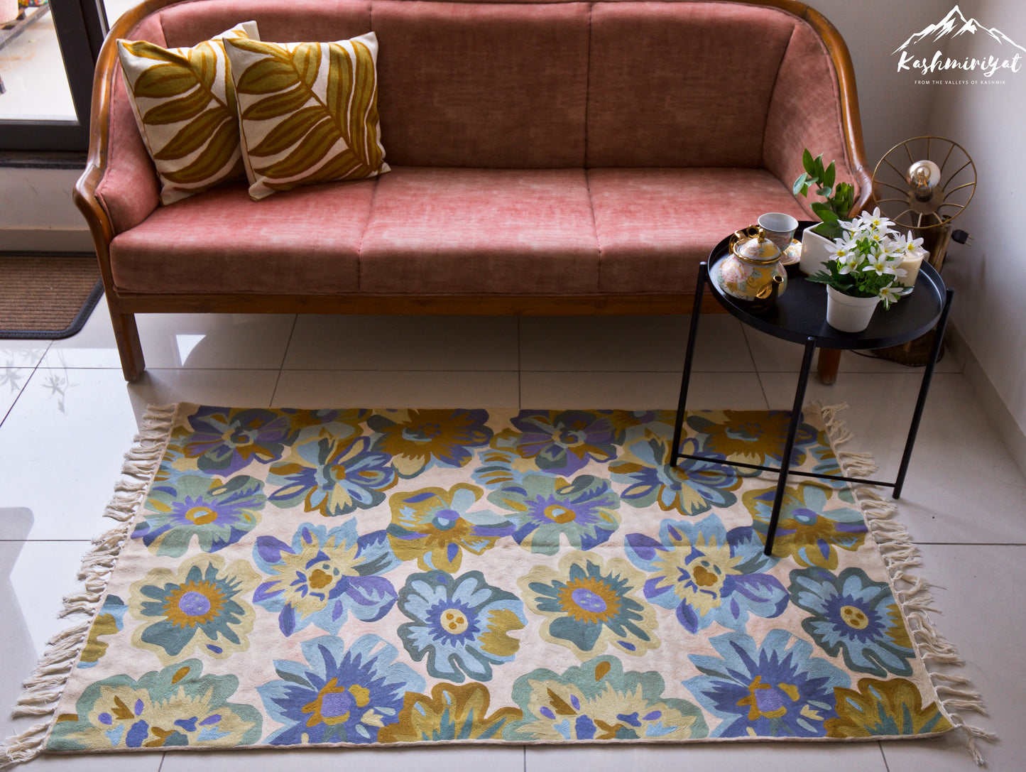 Floral Symphony Hand Embroidered Chainstitch Rug