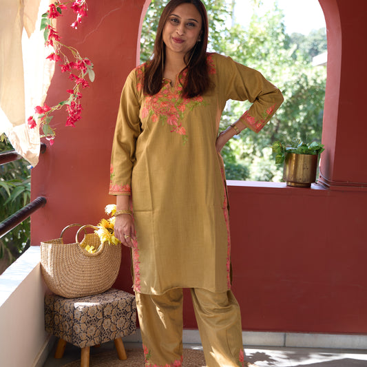 Brown Kashmiri Kurti Co-Ord Set